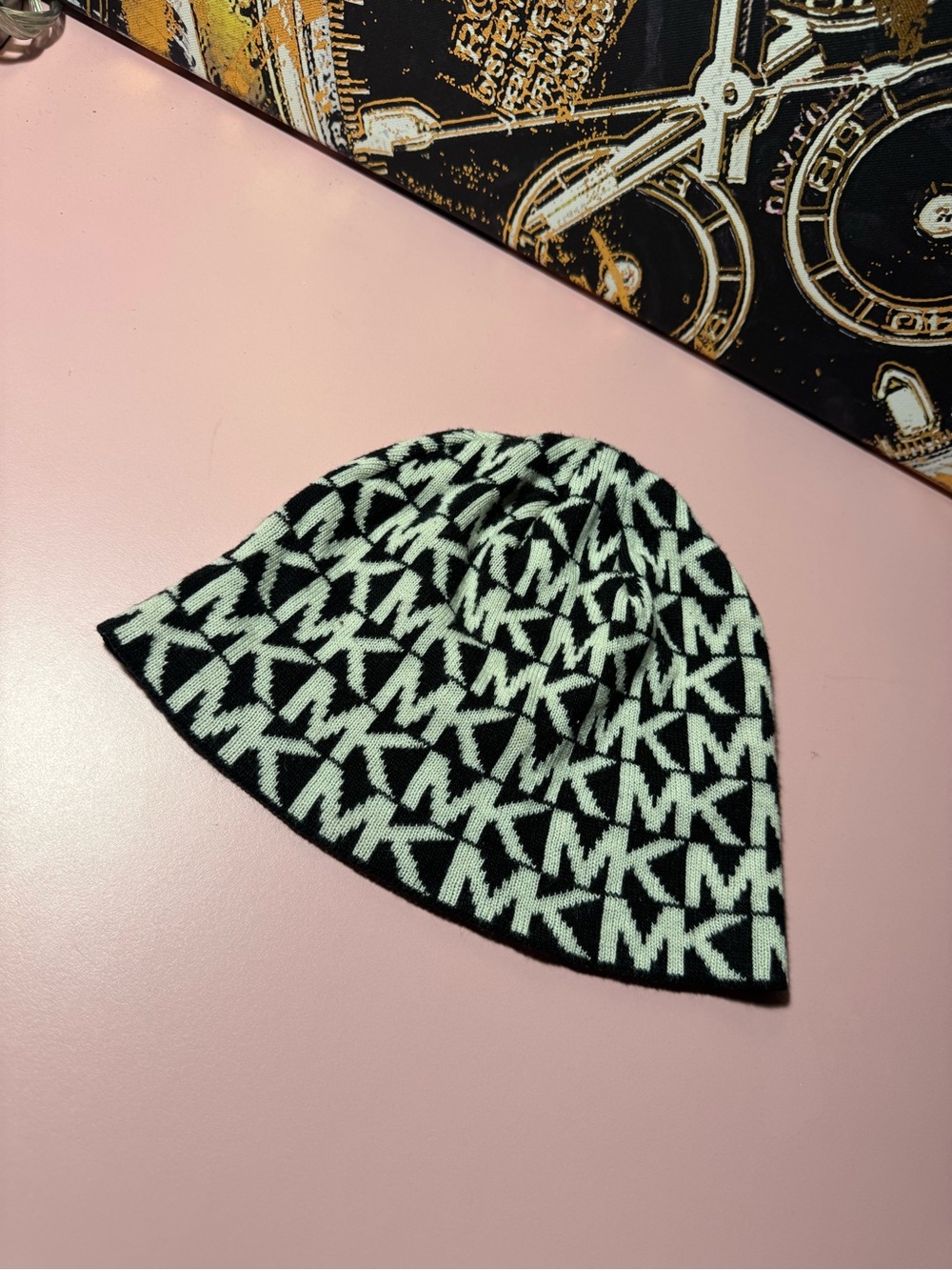 MICHAEL Michael Kors Black & White Logo Knit Beanie